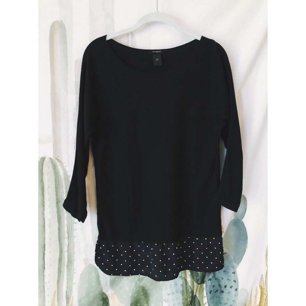 Ann Taylor Black Solid and Polka Dot Sweater